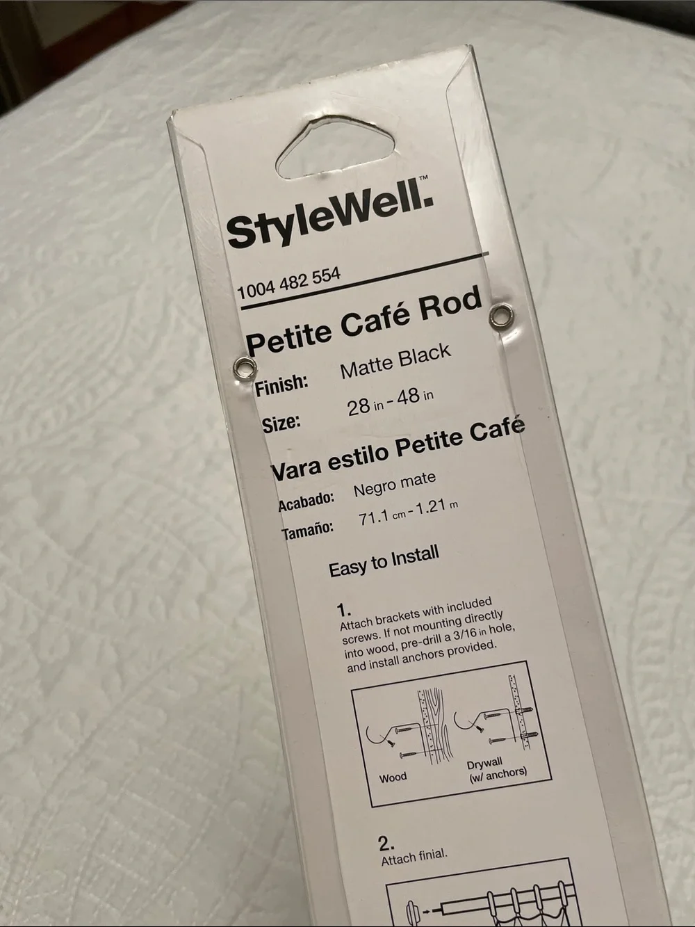 New StyleWell Petite Cafe Rod Black Matte Finish Curtain Rod 28-48” - 5/8”D